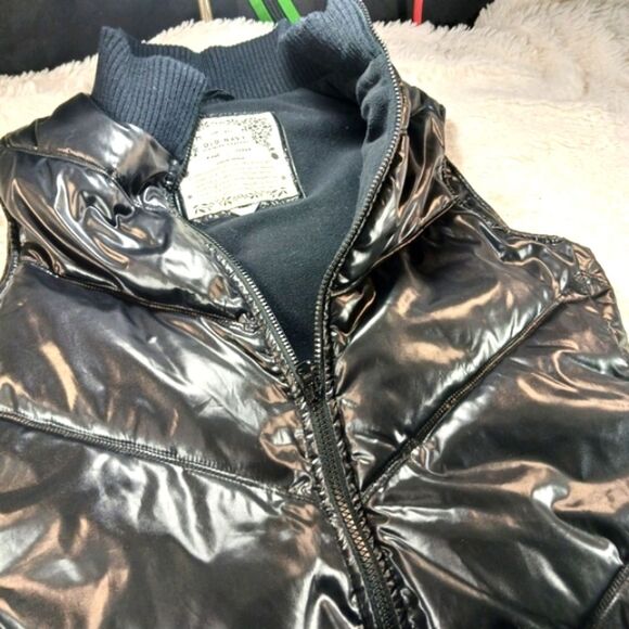 Old Navy Y2k Fleeced Lined Quilted Puffer Zip Up Vest. Woman's M Glossy Black... - Picture 13 of 14